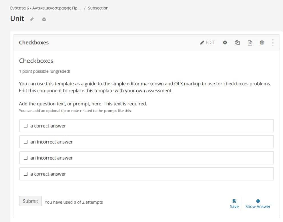 Open Edx - Checkboxes
