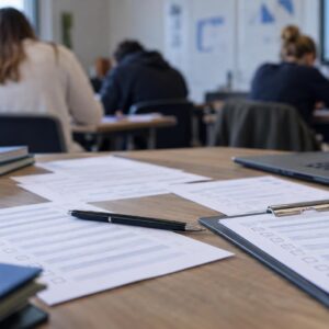 Φοιτητές συμπληρώνουν ερωτηματολόγια σε πανεπιστημιακό αμφιθέατρο
