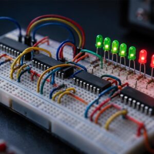 Ολοκληρωμένα κυκλώματα λογικής πυλών σε breadboard με LED